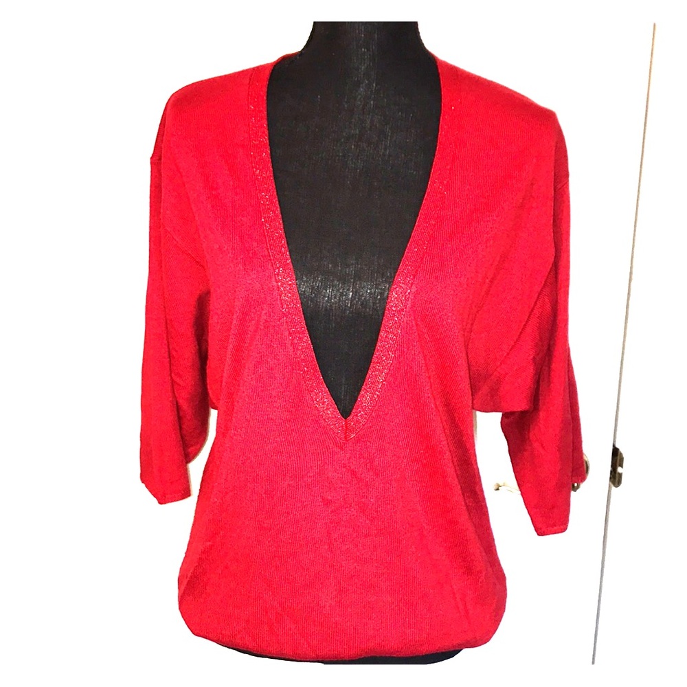 NY & Company Red V-neck Sweater